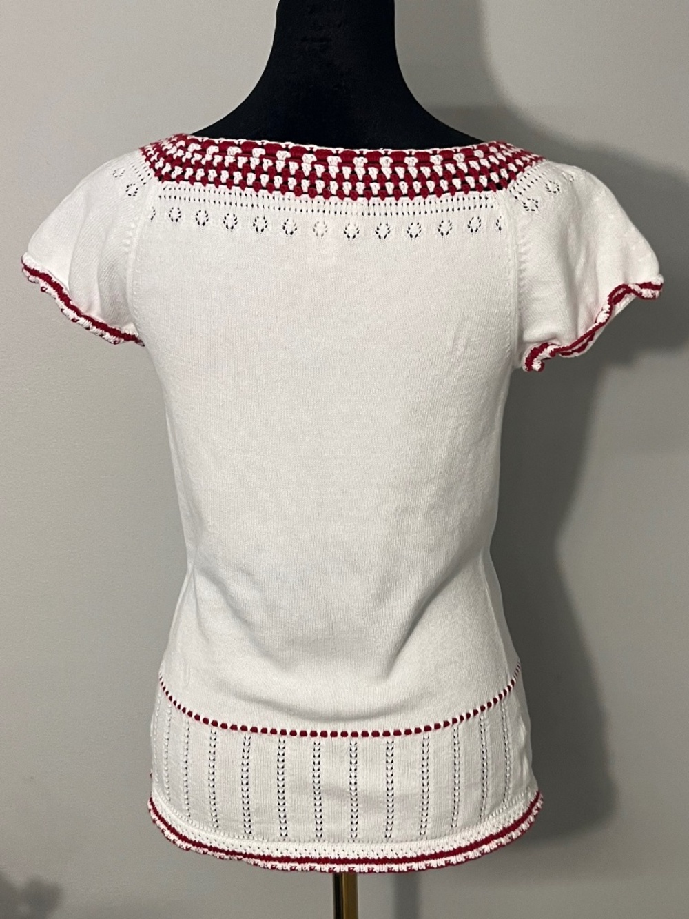 LOFT Red and White Keyhole Cotton Sweater Top Size XS - Picture 2 of 4